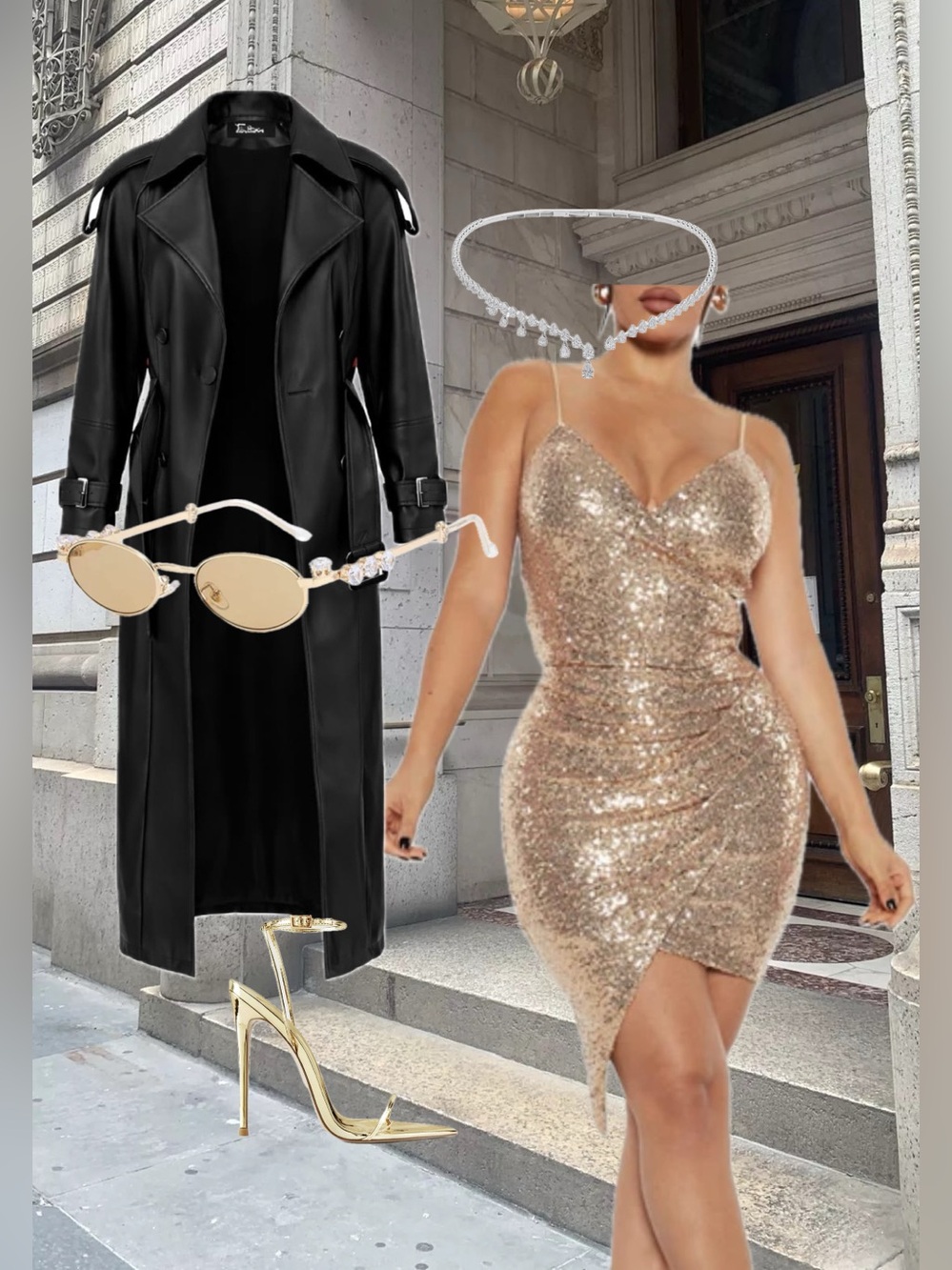 Fashion Nova Gold Sequin Asymmetrical Slip Dress